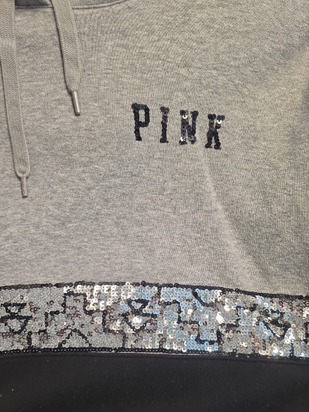 Victoria's Secret PINK Gray Hoodie with Black Logo Trim - Picture 3 of 4
